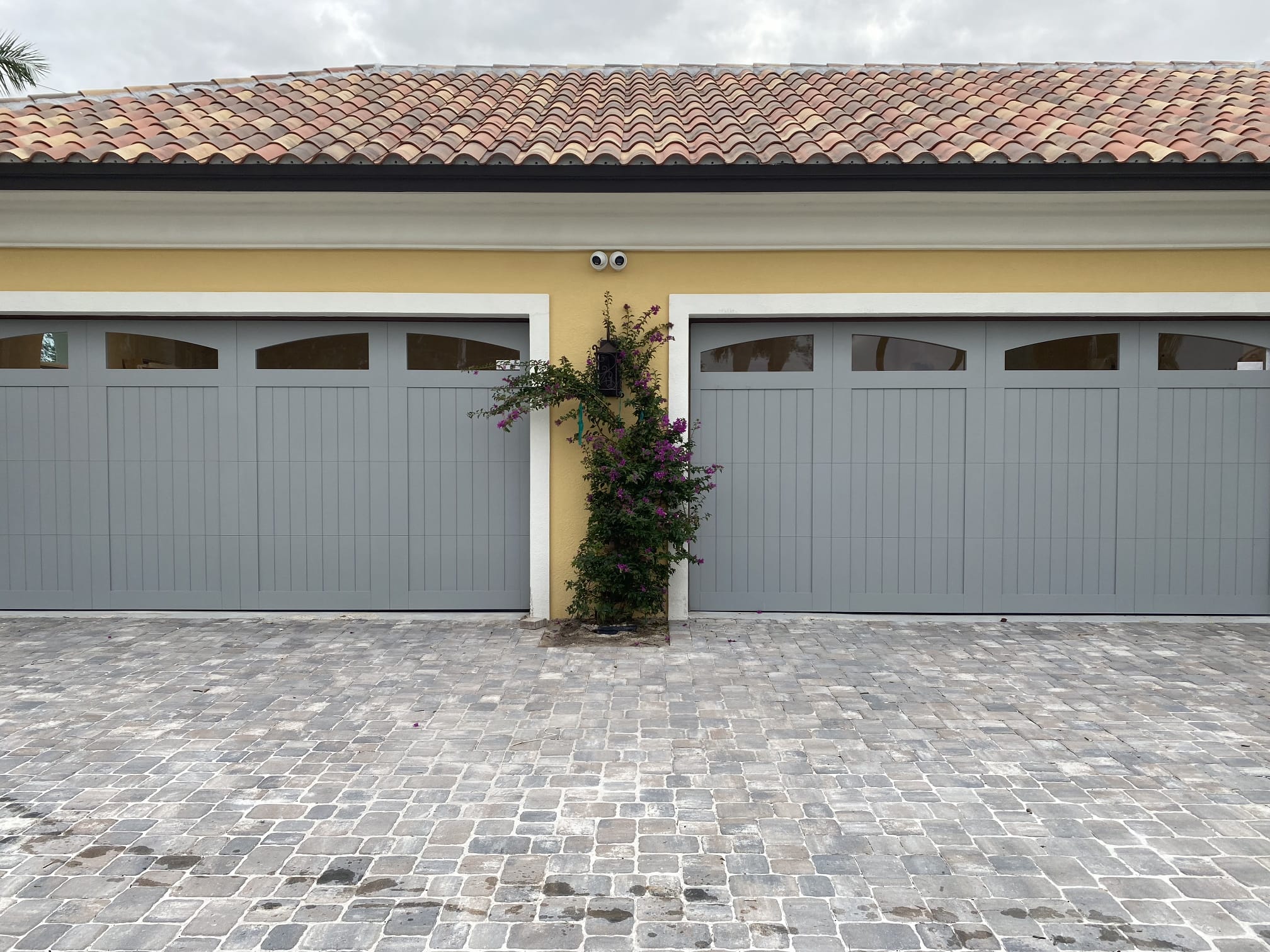 Modern garage door with windows